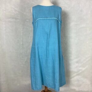 Baltic Linen Flax Sleeveless Jane Lace Trim Blue Linen Shift Dress EU 40 US M